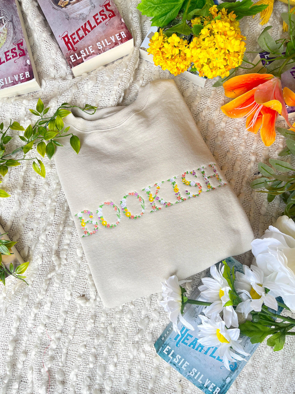 Bookish Floral Spring Embroidered Sweatshirt / Book Sweashirt