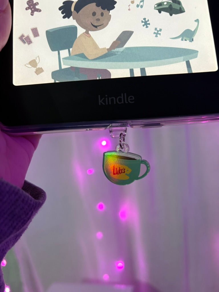 Gilmore Girls Inspired Luke's Coffee USB-C Dust Plug, Cup Charm, Hook Clasp, Holographic Finish