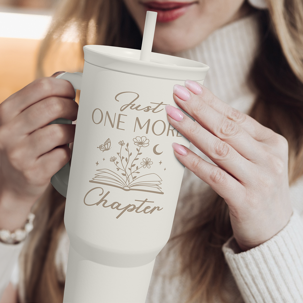 Book Lover Gifts for Women, Just One More Chapter Tumbler with Handle, Stainless Steel Insulated Coffee Travel Mug Cup, Gifts for Women Girls Bookworm on Christmas Birthday, 40oz