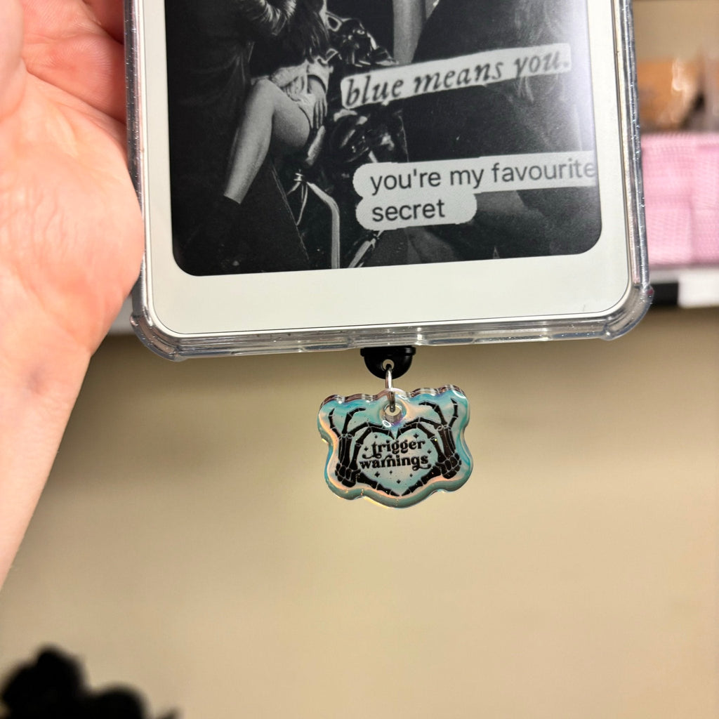 Trigger Warnings Smut Holographic Sparkle USB-C Dust Plug Kindle Charm